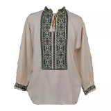 Cumpara ieftin Camasa Barbateasca Traditionala Crem cu Motiv Floral Verde - CTI07