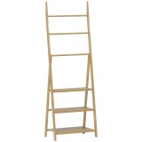 HOMCOM Raft Baie Pliabil pentru Prosoape cu 3 Rafturi și 3 Bare, 53,5x30x153 cm, Lemn Natural | Aosom Romania