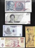 Set 5 bancnote de prin lume adunate (cele din imagini) #389