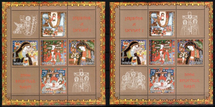 Romania 2006, LP 1711 a, Sfintele Pasti. blocuri tip I+II &quot;Hristos&quot; dr-stg, MNH!