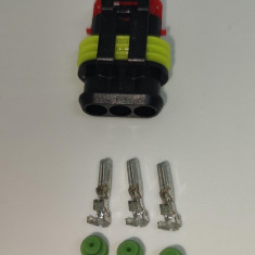 Set conector cablu Superseal 1.5 mama mufa 3 pin 3 pini inclusi + 3 garnituri incluse IP67 TE Connectivity 282087-1-SET-F