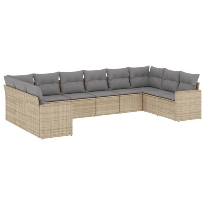 Set canapele de gradina cu perne, 10 piese, bej, poliratan