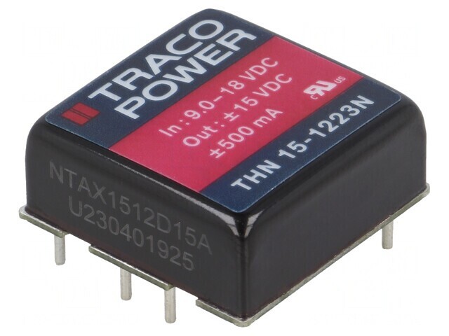 Convertor DC/DC 15W 9-18V 15V/-15V THN 15-1223N