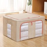Cutie de depozitare pliabil&Auml;, 66l, textil bumbac &amp; in, 50x40x33 cm, fermoar, fereastr&Auml; transparent&Auml;, cadru metalic, baz&Auml; stabil&Auml;, crem