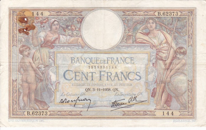 FRANTA 100 francs 3-11-1938 VF!!!