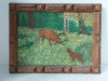 Tablou pictat in ulei pe placaj, scena de vanatoare, semnat J. Werner 1963, stil rustic naiv, Animale, Altul