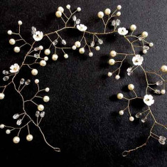 Coronita mireasa perle artificiale ivory si cristale, coronita nunta 34820