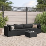 vidaXL Set șezlonguri de grădină, 5 piese, cu perne, negru, poliratan