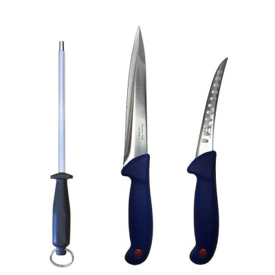 Set profesional de macelarie, injunghiat, transat, filetat, dezosat, 2 cutite, masat pentru ascutit foto