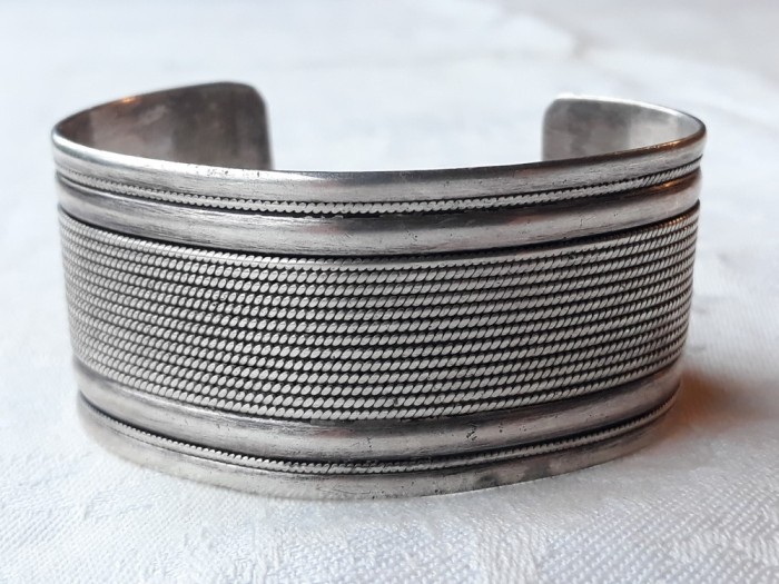 argint BRATARA MASIVA REGLABILA LATA etnic TRIBALA splendida VECHE de efect UNICA