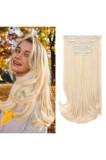 Extensii REECHO cu clips, 4 bucăți, 40 cm, tăiate &icirc;n straturi, aspect natural, șuviță moale invizibilă, blond deschis