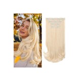 Extensii REECHO cu clips, 4 bucăți, 40 cm, tăiate &icirc;n straturi, aspect natural, șuviță moale invizibilă, blond deschis