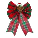 Fundiță Decorativă Crăciun, Model Carouri, Culoare Roșu Verde, Dimensiuni 32x23 cm, Decor Brad, Conuri și Berries, Oem