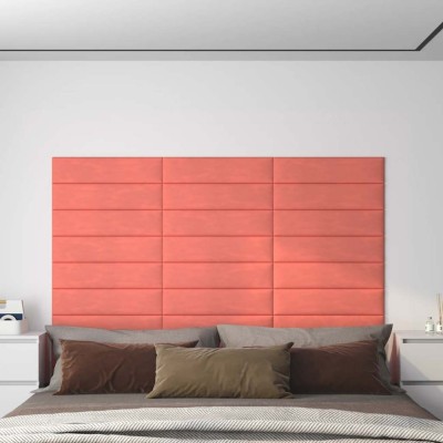 vidaXL Panouri de perete 12 buc. roz 60x15 cm catifea 1,08 m&amp;sup2; 343838 foto