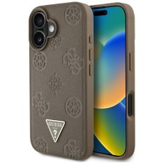 Husa iPhone 16 Guess Peony Grained Hot Stamp Triangle MagSafe, maro, GUHMP16SPGBTMW foto