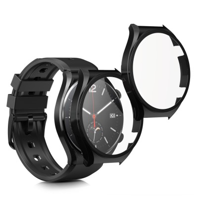 Set 2 Huse Kwmobile cu sticla securizata pentru Xiaomi Watch S1, Negru, Plastic, KWM000015ES004C foto