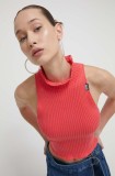 Moschino Jeans pulover de bumbac culoarea roz, light, cu turtleneck