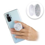 Suport telefon cu adeziv, Rotatie 360&deg;, Alb cu Confeti Holografic, 4 cm, CMCLASS