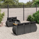 Cumpara ieftin Set mobilier de grădină cu perne, 6 piese, negru, poliratan