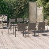 VidaXL Set mobilier de grădină cu perne, 9 piese, negru/gri, poliratan