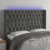 VidaXL Tăblie de pat cu LED, gri &icirc;nchis, 147x16x118/128 cm, catifea 3124433