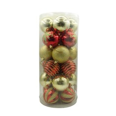Set de 24 ornamente de brad, Flippy, de tip Glob, Rosu/ Auriu, cu ? de 7 cm, din plastic, cu finisaj sclipitor , cutie 16 cm lungime x 36 cm inaltime foto