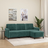Canapea cu 3 locuri si taburet, verde &icirc;nchis, 180 cm, catifea GartenMobel Dekor, vidaXL