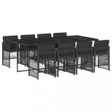 Set mobilier de gradina cu perne, 9 piese, negru, poliratan