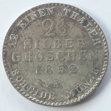 Moneda Prusia 2 1/2 Groshen 1852 A, Berlin, Argint William IV, Germania
