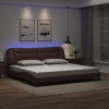 VidaXL Cadru de pat cu lumini LED, maro, 200x200 cm, piele ecologică 3213957