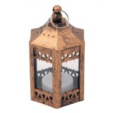 Felinar Decorativ LED Hexagonal Bronz 11cm, Baterie Inclusa - Mini Lampa Veghe, Suport Lumanare, Decor Casa