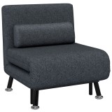 HOMCOM Fotoliu Pat 3 &icirc;n 1 cu Spătar Reglabil pe 5 Nivele și Pernă, Canapea Pat Pliabilă, 75x70x75 cm, Gri &Icirc;nchis | Aosom Romania