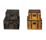 Cumpara ieftin Set 4 cufere depozitare lemn piele maro 30 x 22,5 x19,5, 36 x 28 x 24 cm