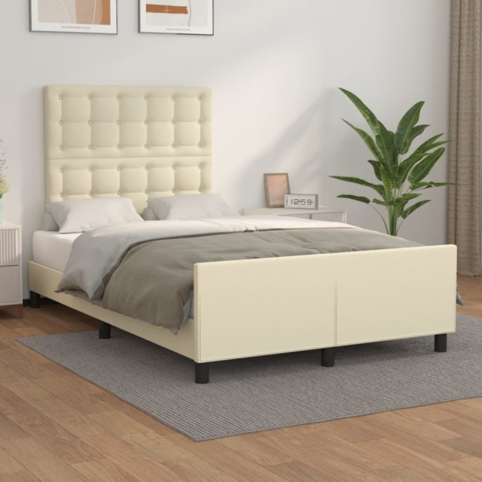 vidaXL Cadru de pat cu tăblie, crem, 120x200 cm, piele ecologică 3125563