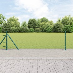 gard hexagonal vidaXL verde 0.4x10 m oțel, st&acirc;lpi de gard vidaXL cu plăci de bază 7 pcs &Oslash;32mm 50cm oțel galvanizat