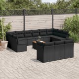 Gossi set mobilier de gradina cu perne, 14 piese, negru, poliratan