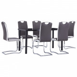 VidaXL Set mobilier de bucătărie, 7 piese, gri, piele ecologică