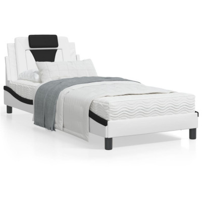 vidaXL Cadru de pat cu tăblie alb și negru 90x190 cm piele artificială foto