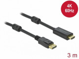 Cablu activ DisplayPort 1.2 la HDMI 4K60Hz T-T 3m Negru, Delock 85957