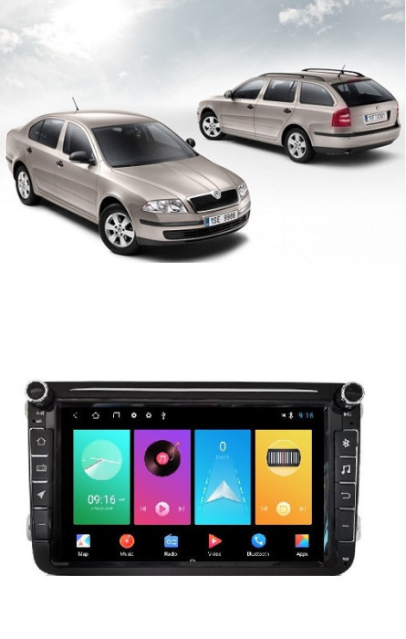 Navigatie Android dedicata Skoda Octavia II 2004 - 2013, 1GB RAM, Radio GPS Dual Zone, Display HD 8 Touchscreen