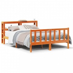 vidaXL Cadru de pat cu tăblie, maro ceruit, 140x190 cm, lemn masiv pin 3305775