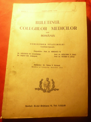 Buletinul Colegiilor Medicilor nr.1 1938 ,Pres. Comisie M.Minovici ,114pag foto