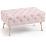 Taburet Madrid, tapitat cu catifea, tip banca, cu picioare metalice, 80x42x41 cm, roz pudra Household NewTrend