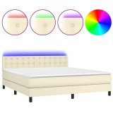 Cumpara ieftin Pat cu arcuri, saltea si LED, crem, 160x200 cm, piele ecologica