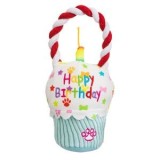 Jucarie pentru caine, Cupcake Happy Birthday cu Sfoara si Efect Sonor, 13x8x23cm, CMCLASS