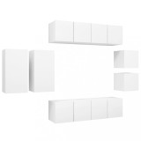 Set dulapuri TV, 8 piese, alb, lemn prelucrat