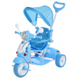 Cumpara ieftin HOMCOM Tricicleta pentru copii de 18-72 luni parasolar detasabil pliabil scaun pivotant cu muzica lumina Albastra Sarcina Max. 25kg