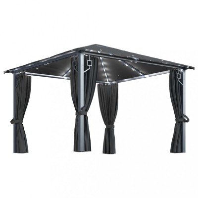 Pavilion cu perdele &amp;amp; siruri lumini LED antracit 3x3 m aluminiu foto