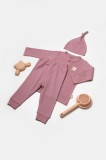 Cumpara ieftin Set 3 piese:bluza, pantaloni si caciulita Bamboo, roz inchis, BabyCosy, 50% bumbac+50%bambus (Marime: 18-24 Luni)