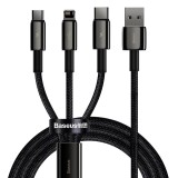 Cablu Incarcare Baseus, USB - tip Lightning / MicroUSB / USB Type-C, Tungsten, 1.5 m, 3.5A, CAMLTWJ-01, Negru